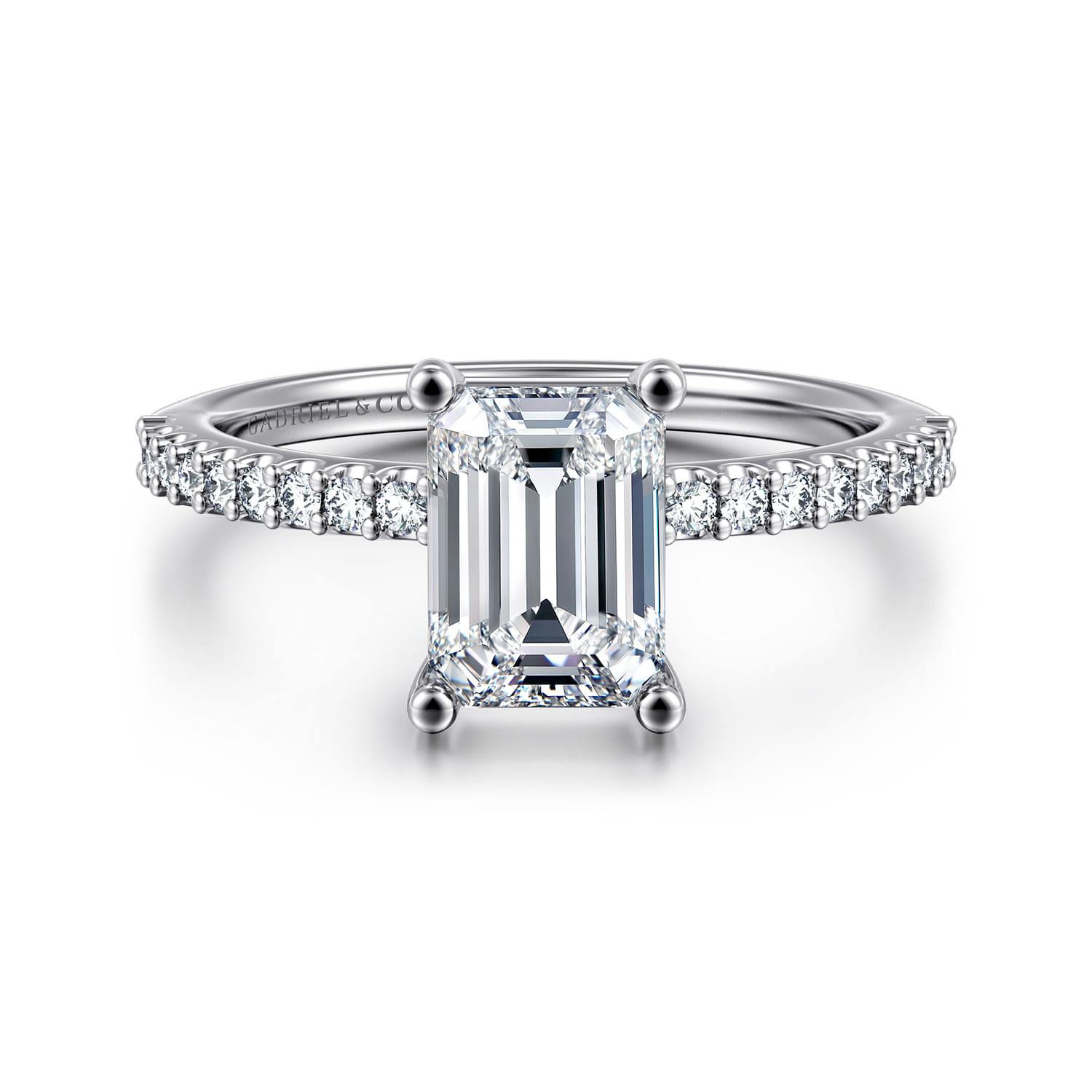 Amata - 14K White Gold Emerald Cut Diamond Engagement Ring