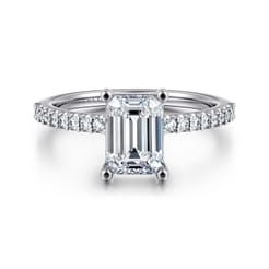 Amata - 14K White Gold Emerald Cut Diamond Engagement Ring