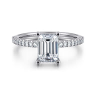 Amata - 14K White Gold Emerald Cut Diamond Engagement Ring