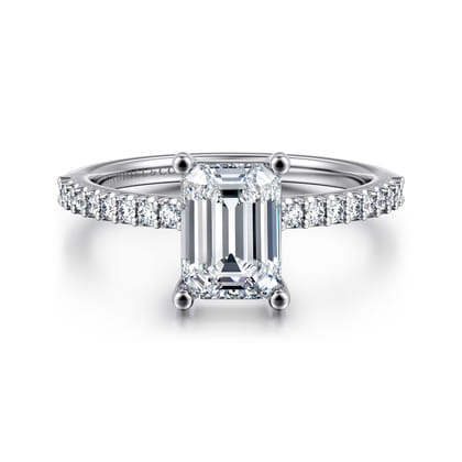 Amata - 14K White Gold Emerald Cut Diamond Engagement Ring