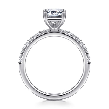 Amata - 14K White Gold Emerald Cut Diamond Engagement Ring