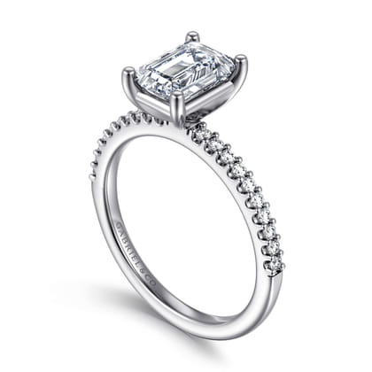 Amata - 14K White Gold Emerald Cut Diamond Engagement Ring