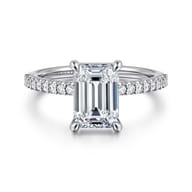 Amata - 14K White Gold Emerald Cut Diamond Engagement Ring