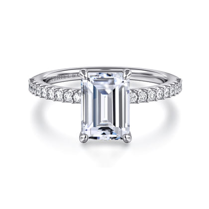 Amata - 14K White Gold Emerald Cut Diamond Engagement Ring