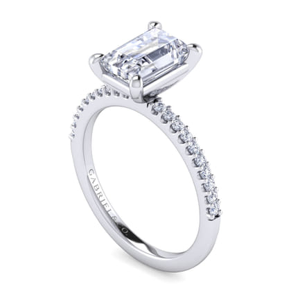 Amata - 14K White Gold Emerald Cut Diamond Engagement Ring
