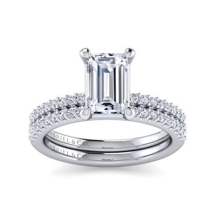 Amata - 14K White Gold Emerald Cut Diamond Engagement Ring