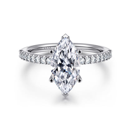 Amata - 14K White Gold Marquise Shape Diamond Engagement Ring