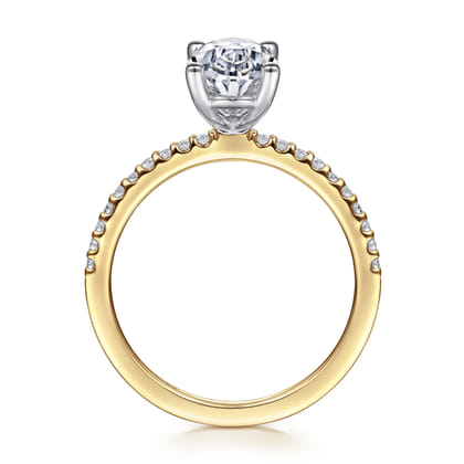 Amata - 14K White-Yellow Gold Oval Diamond Engagement Ring
