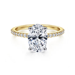 Amata - 14K White-Yellow Gold Oval Diamond Engagement Ring