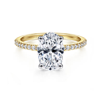 Amata - 14K White-Yellow Gold Oval Diamond Engagement Ring