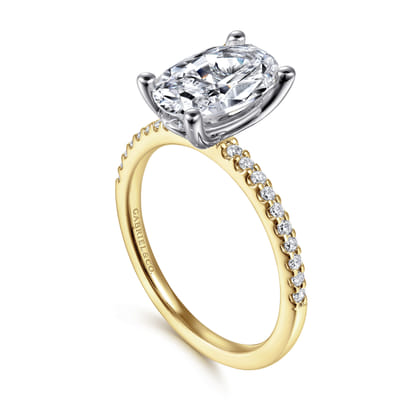 Amata - 14K White-Yellow Gold Oval Diamond Engagement Ring