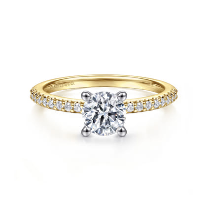 Amata - 14K White-Yellow Gold Round Diamond Engagement Ring