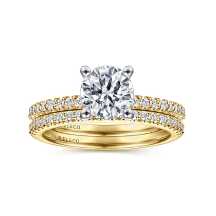 Amata - 14K White-Yellow Gold Round Diamond Engagement Ring