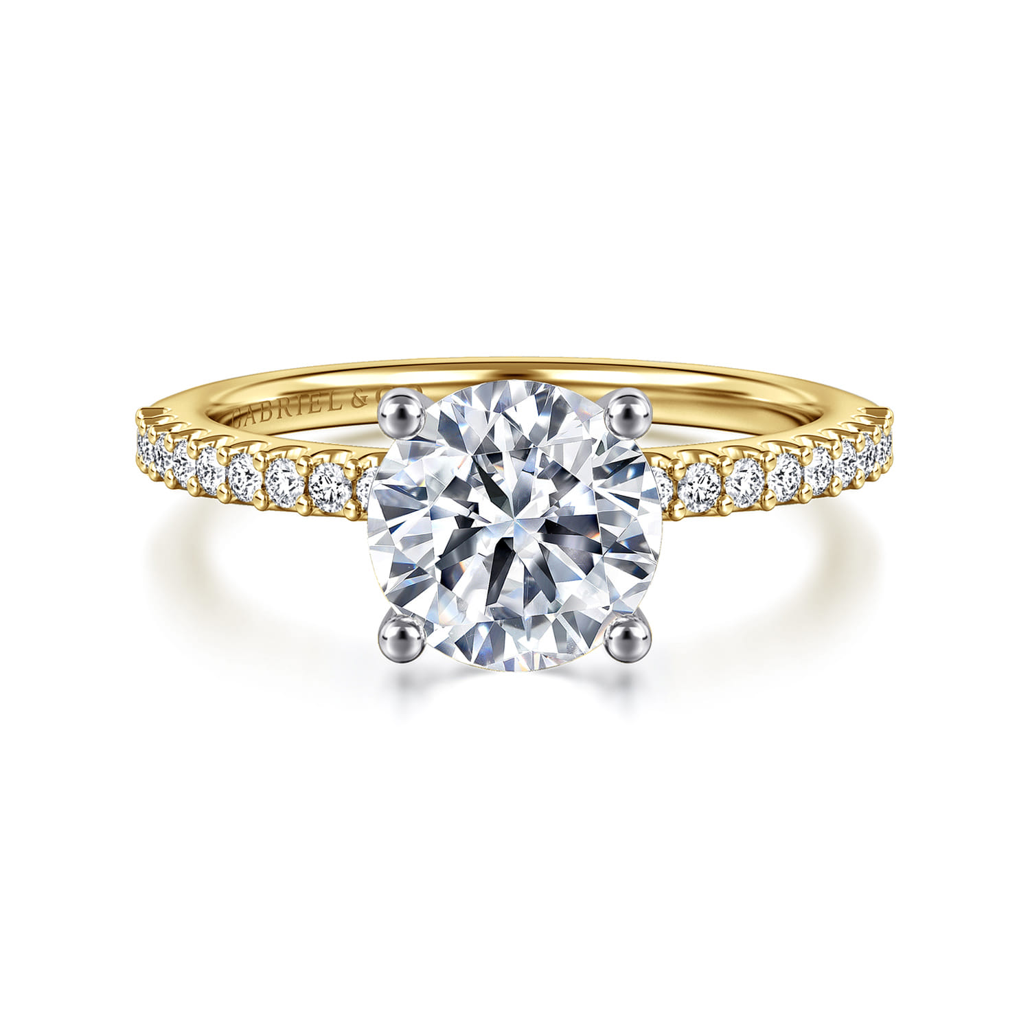 Amata - 14K White-Yellow Gold Round Diamond Engagement Ring