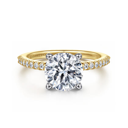 Amata - 14K White-Yellow Gold Round Diamond Engagement Ring