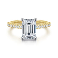 Amata - 14K White and Yellow Gold Emerald Cut Diamond Engagement Ring