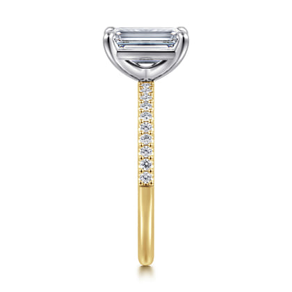 Amata - 14K White and Yellow Gold Emerald Cut Diamond Engagement Ring