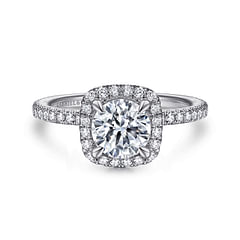 Amaya - 14K White Gold Cushion Halo Round Diamond Engagement Ring