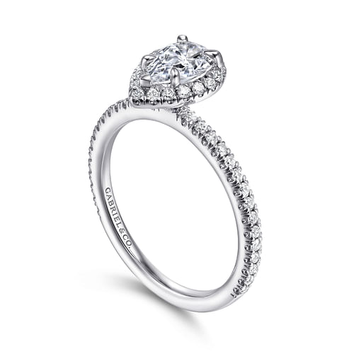Amaya - 14K White Gold Pear Shape Halo Diamond Engagement Ring - 0.34 ct - Shot 3