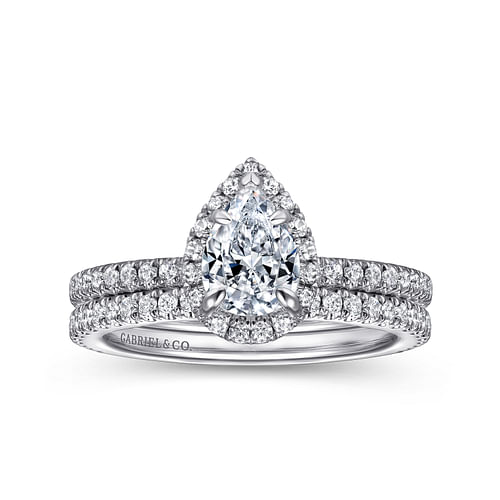 Amaya - 14K White Gold Pear Shape Halo Diamond Engagement Ring - 0.34 ct - Shot 4