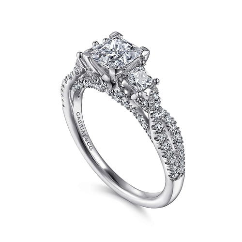 Ambrosia - 14K White Gold Princess Cut Diamond Engagement Ring - 0.65 ct - Shot 3