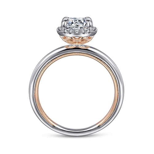 Amelie - 14K Rose Gold Oval Halo Diamond Engagement Ring - 0.1 ct - Shot 2