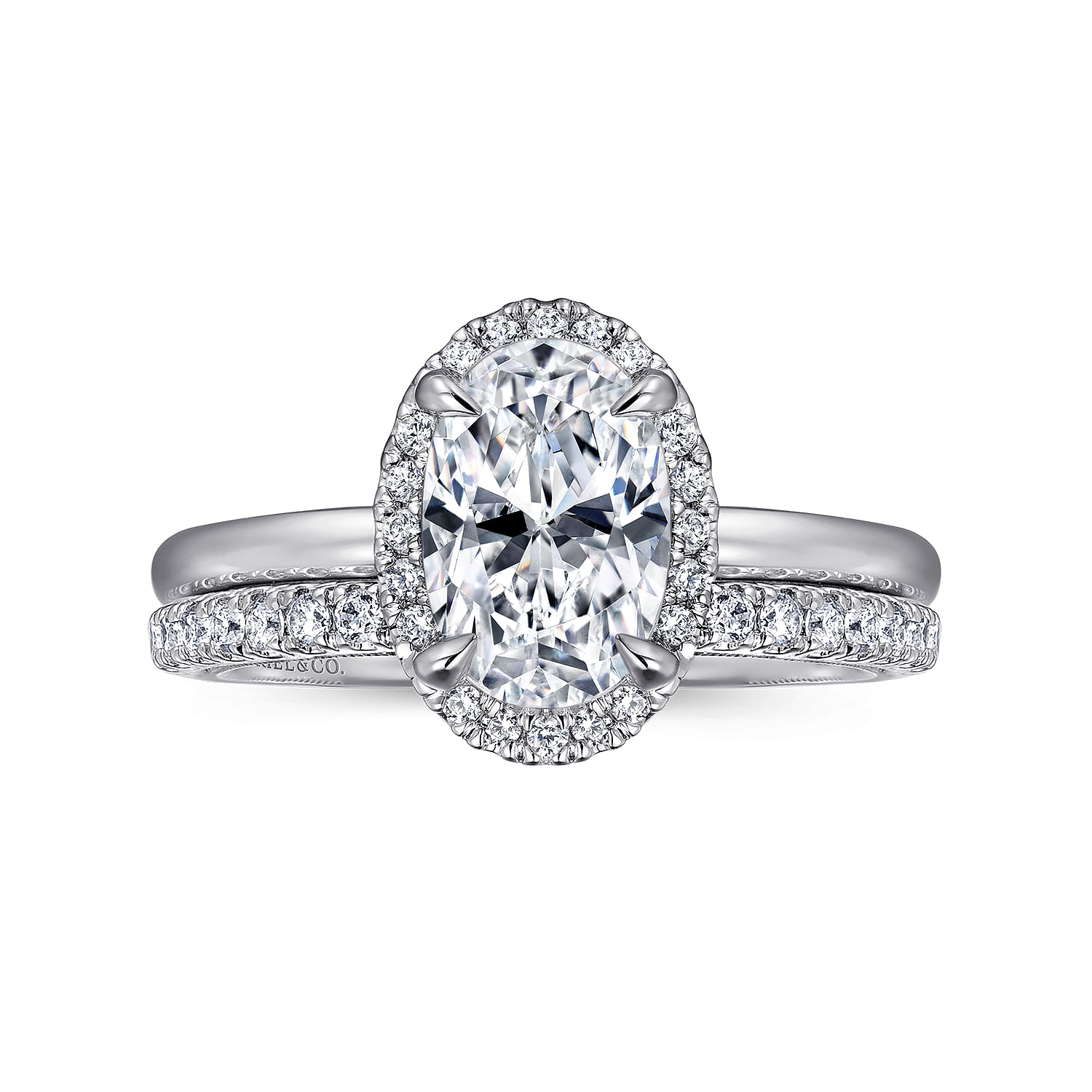 Amelie - 14K White Gold Oval Halo Diamond Engagement Ring