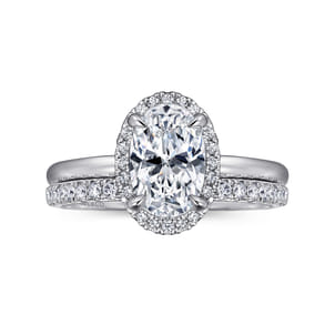 Amelie - 14K White Gold Oval Halo Diamond Engagement Ring
