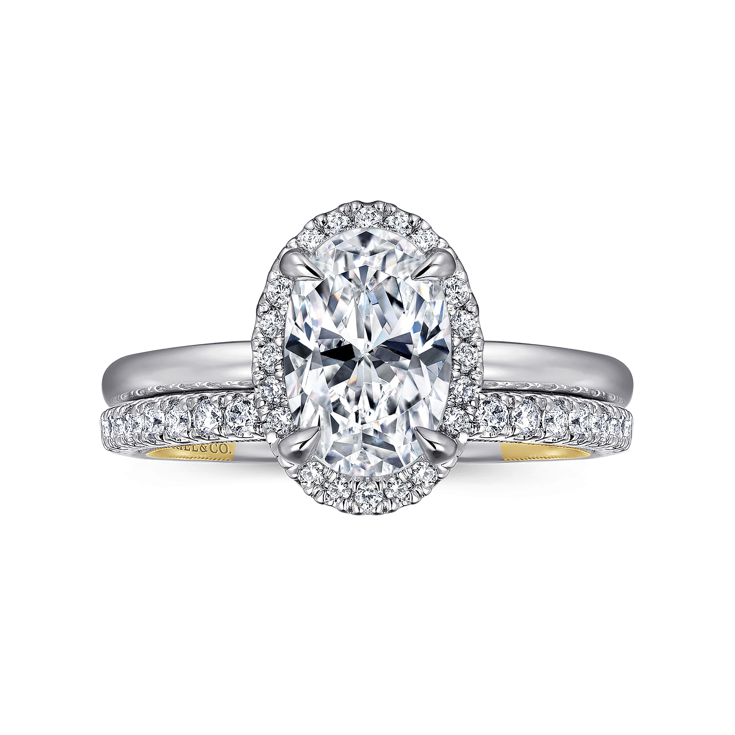 Amelie - 14K Yellow and White Gold Oval Halo Diamond Engagement Ring