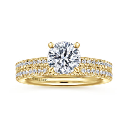 Amena - 14K Yellow Gold Round Diamond Engagement Ring