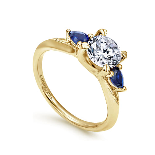 Amerie - 14K Yellow Gold Round Sapphire and Diamond Engagement Ring - Shot 3
