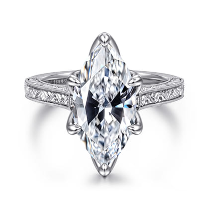 Amidala - Vintage Inspired 14K White Gold Marquise Shape Solitaire Diamond Engagement Ring