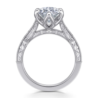 Amidala - Vintage Inspired 14K White Gold Marquise Shape Solitaire Diamond Engagement Ring