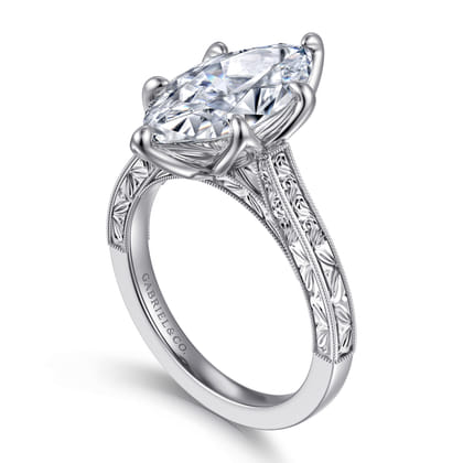 Amidala - Vintage Inspired 14K White Gold Marquise Shape Solitaire Diamond Engagement Ring