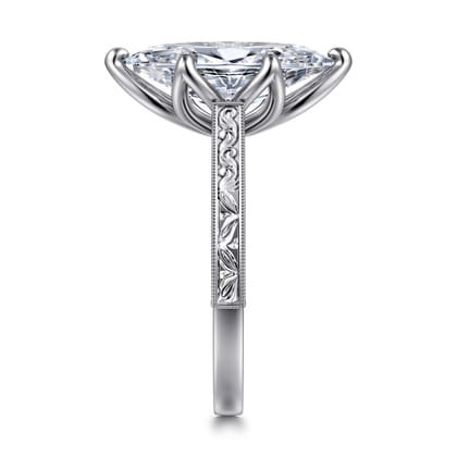 Amidala - Vintage Inspired 14K White Gold Marquise Shape Solitaire Diamond Engagement Ring