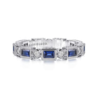 Amie - 14K White Gold Baguette Sapphire and Round Diamond Eternity Band