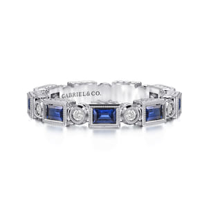 Amie - 14K White Gold Baguette Sapphire and Round Diamond Eternity Band