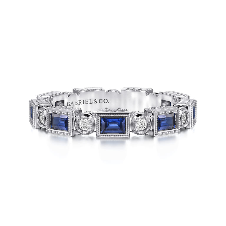 Eternity Band Wedding Ring in 14k White Gold with Baguette Sapphire at Gabriel & Co. - Shot 1