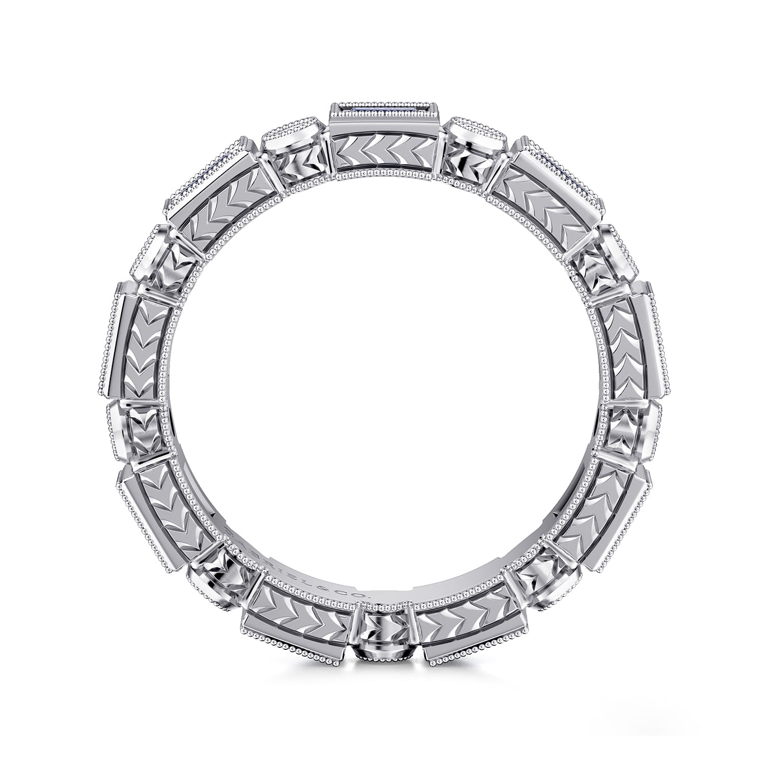 14K White Gold Baguette Sapphire and Round Diamond Eternity