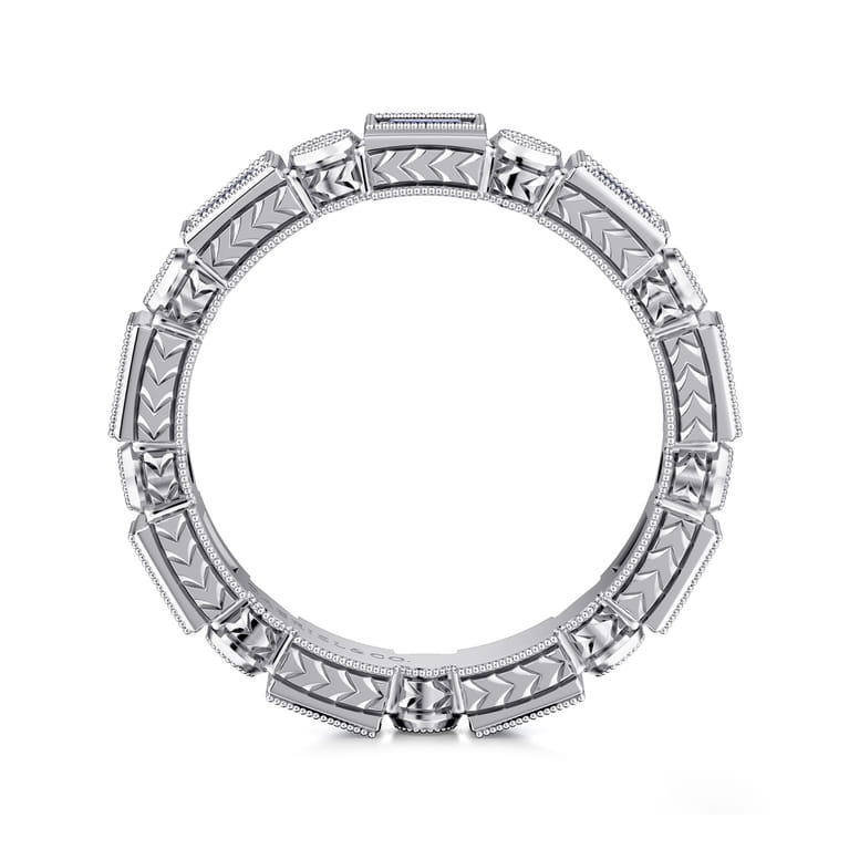 Eternity Band Wedding Ring in 14k White Gold with Baguette Sapphire at Gabriel & Co. - Shot 2