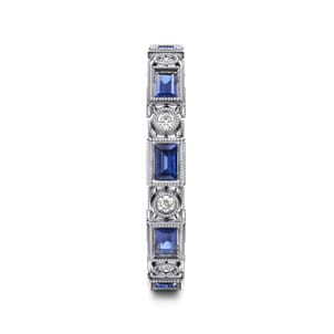 Amie - 14K White Gold Baguette Sapphire and Round Diamond Eternity Band