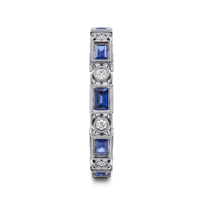 Amie - 14K White Gold Baguette Sapphire and Round Diamond Eternity Band