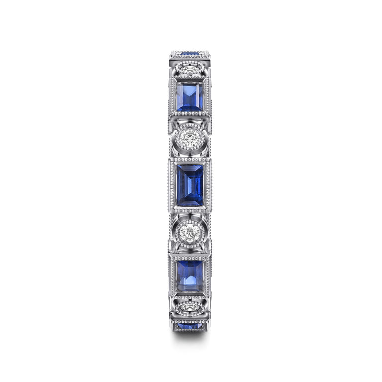 Eternity Band Wedding Ring in 14k White Gold with Baguette Sapphire at Gabriel & Co. - Shot 4