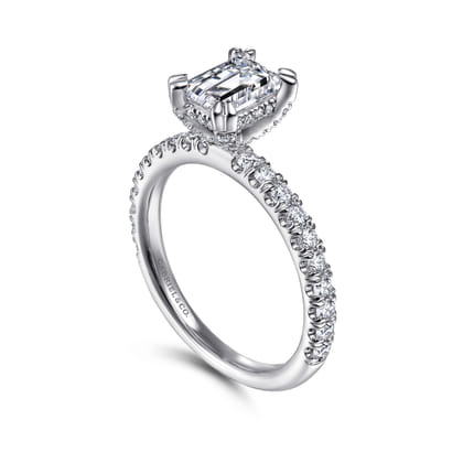 Amira - 14K White Gold Emerald Cut Diamond Engagement Ring