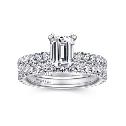 Amira - 14K White Gold Emerald Cut Diamond Engagement Ring