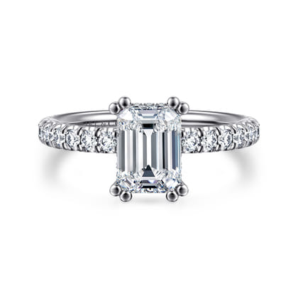 Amira - 14K White Gold Emerald Cut Diamond Engagement Ring