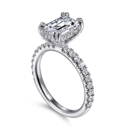 Amira - 14K White Gold Emerald Cut Diamond Engagement Ring