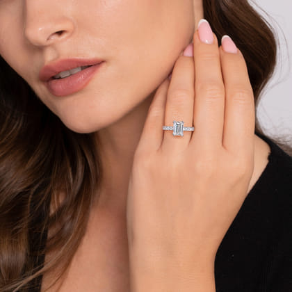 Amira - 14K White Gold Emerald Cut Diamond Engagement Ring