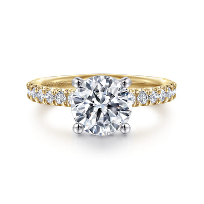 Amira - 14K White-Yellow Gold Hidden Halo Round Diamond Engagement Ring