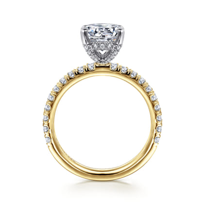 Amira - 14K White-Yellow Gold Hidden Halo Round Diamond Engagement Ring